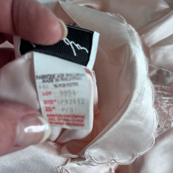 Linda Vintage Pink Satin Lace Cutout Nightshirt Sleepwear LP42612 Womens P/S - Picture 6 of 7